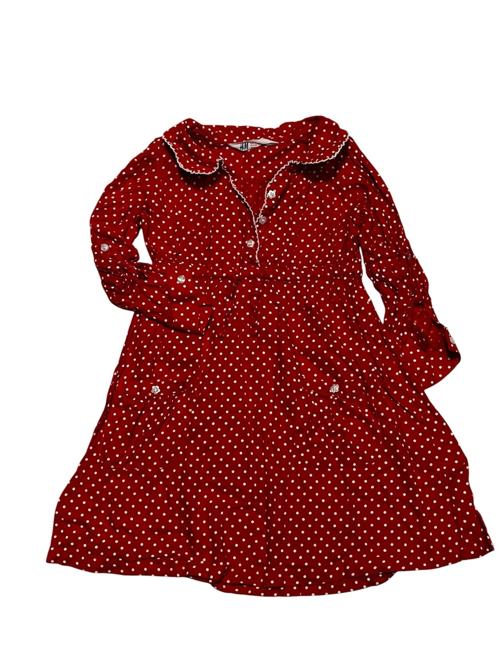 H&M Red Polka Dot Button-Front‎ Dress girls 2Y